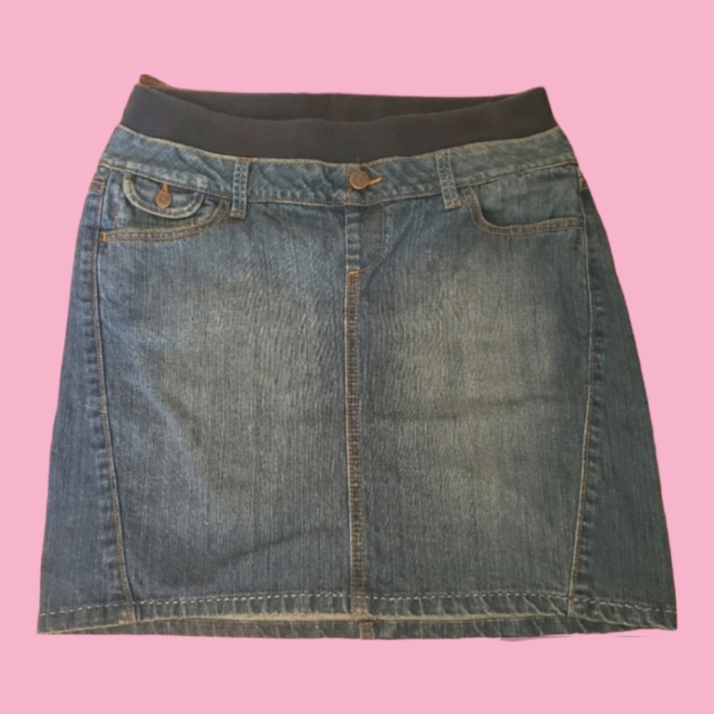 Old Navy Maternity Jean Skirt Double Waist Stretch Denim Size Small